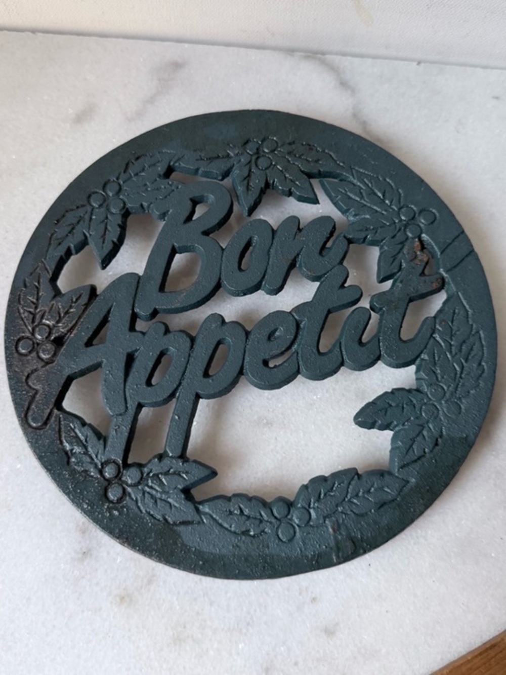 Bone appetite green trivet vintage round trivet